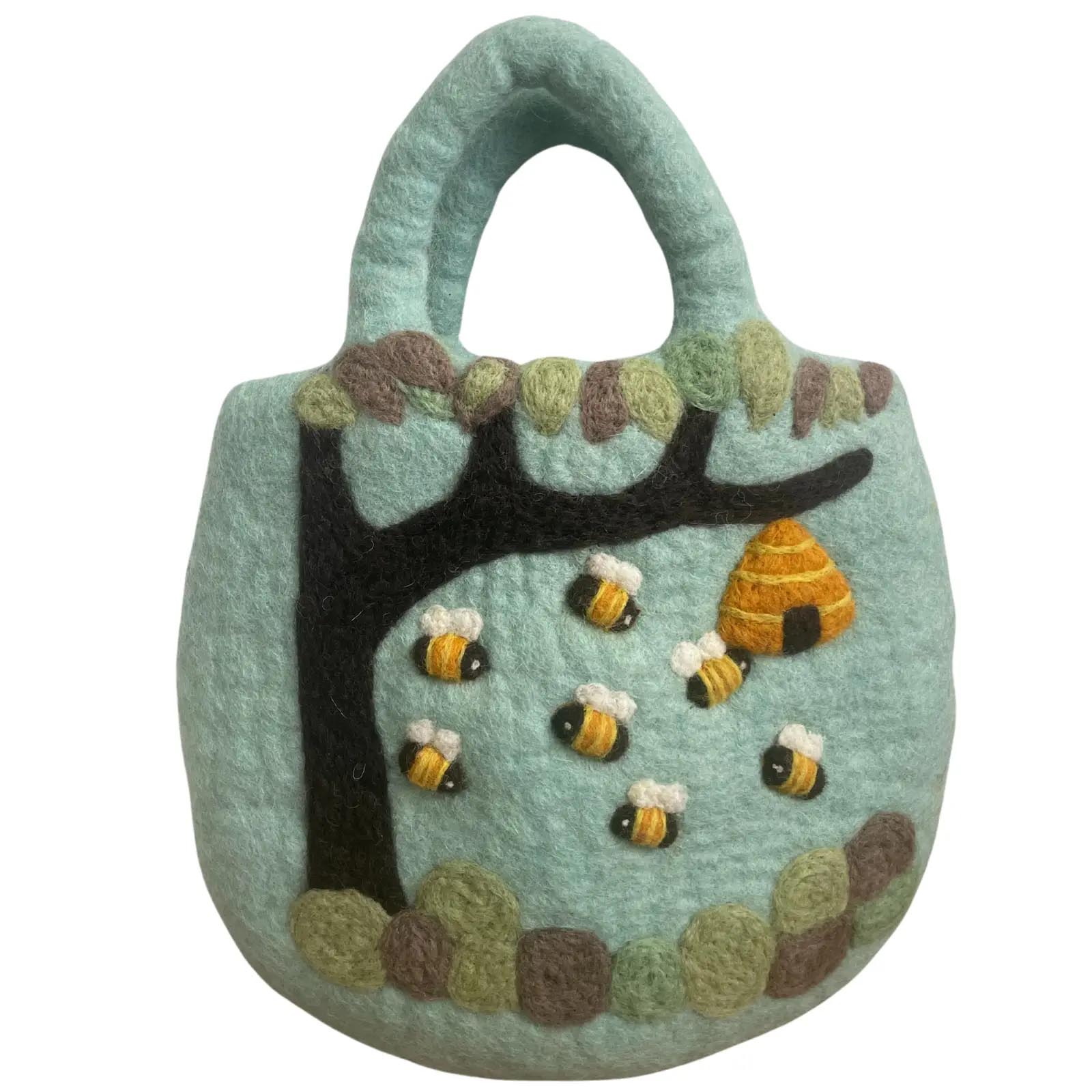 Handmade Tree & Beehive Felted Wool Bag (35x27cm)5