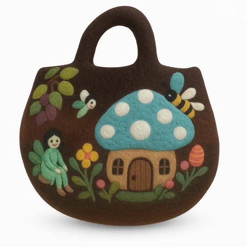 Handmade Fairy Garden Felted Wool Bag (35x27cm)