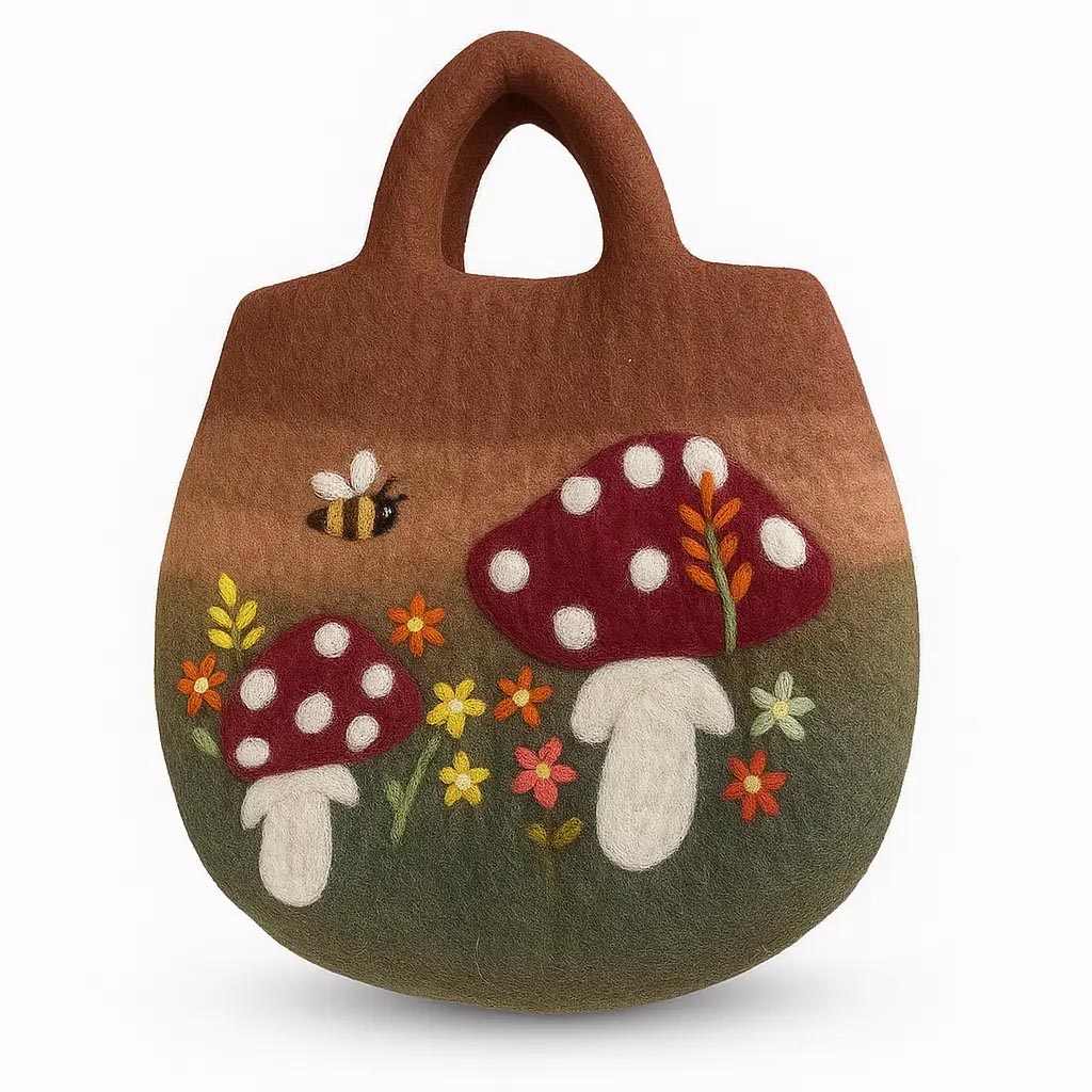 Handmade Mushroom Garden Felted Wool Bag (35x27cm)2