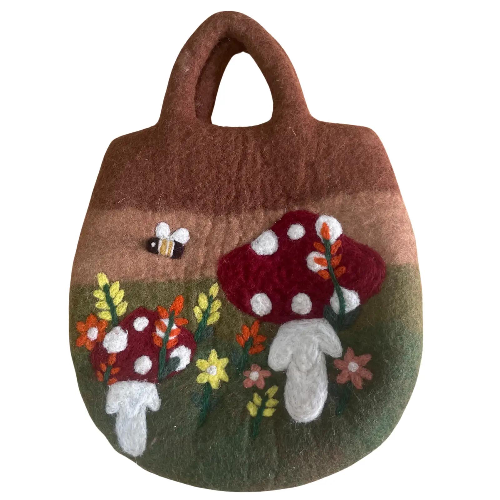 Handmade Mushroom Garden Felted Wool Bag (35x27cm)3