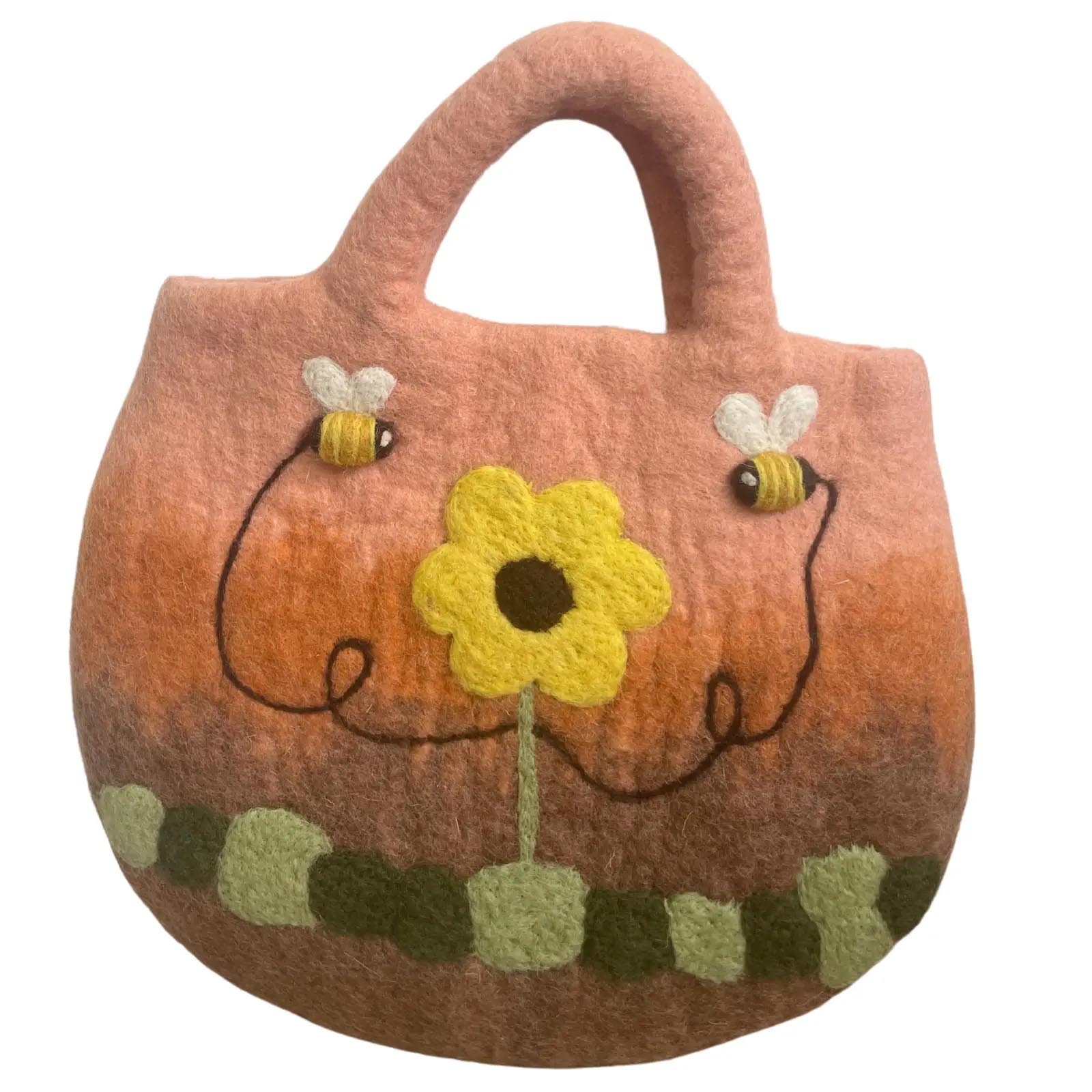 Handmade Sunflower & Bees Felted Wool Bag (35x27cm)