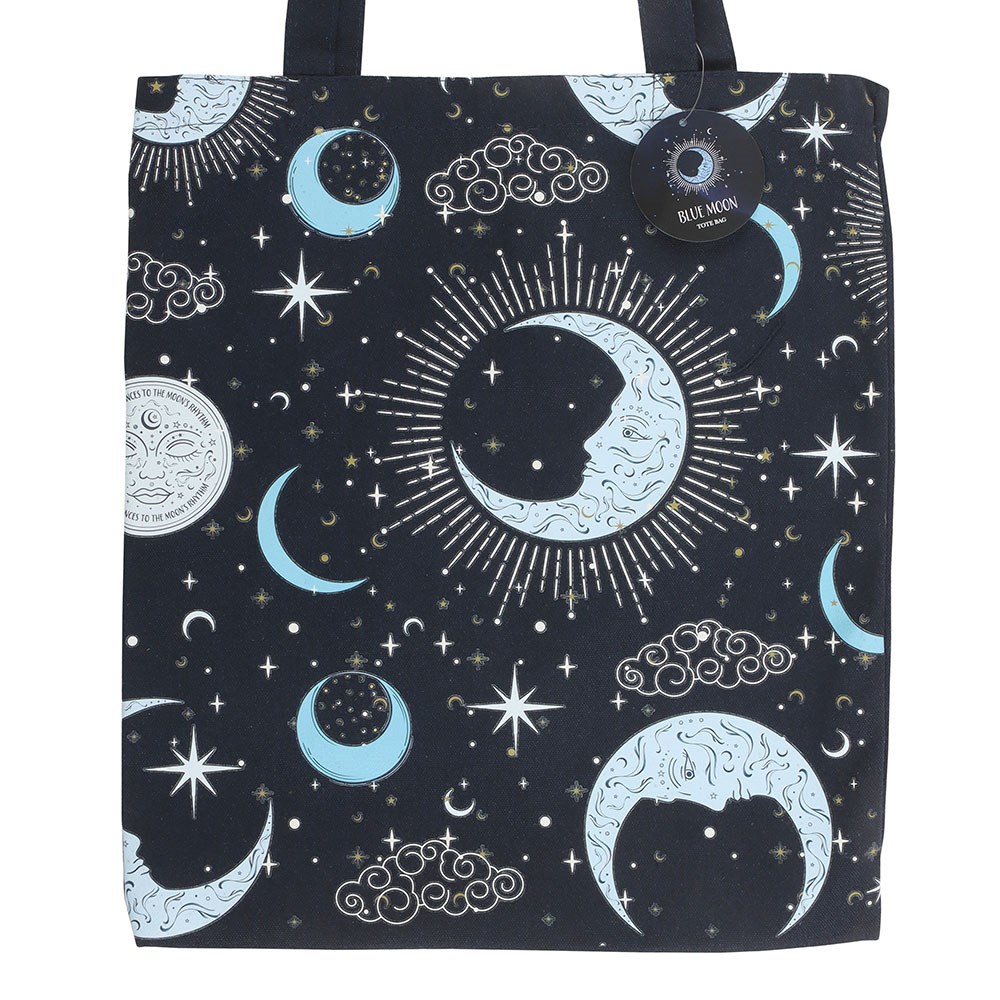 Blue Moon & Star Print Celestial Tote Bag1