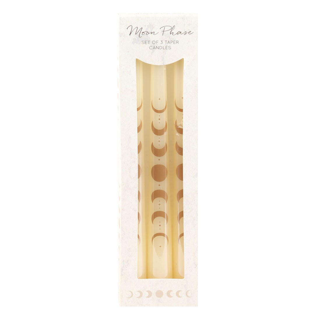 Set of 3 Off-White Moon Phase Taper Candles
