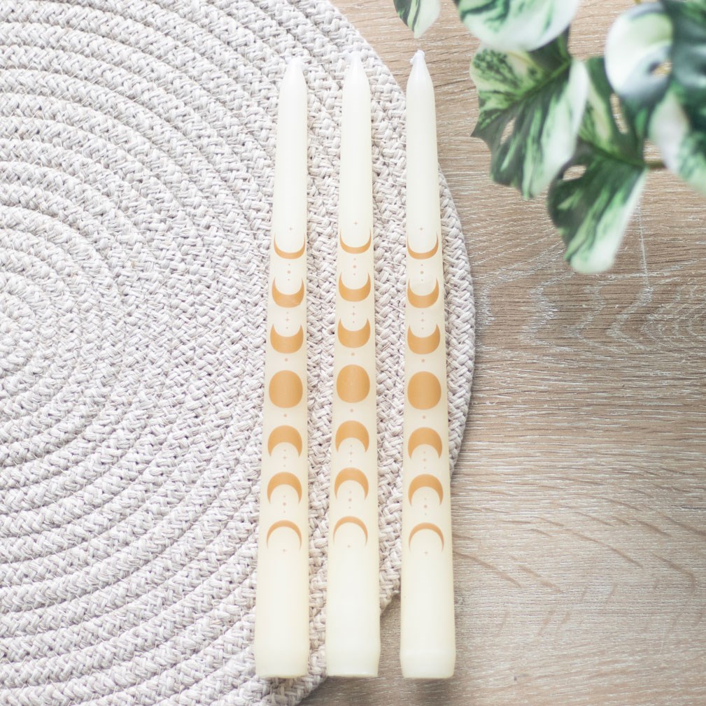 Set of 3 Off-White Moon Phase Taper Candles5