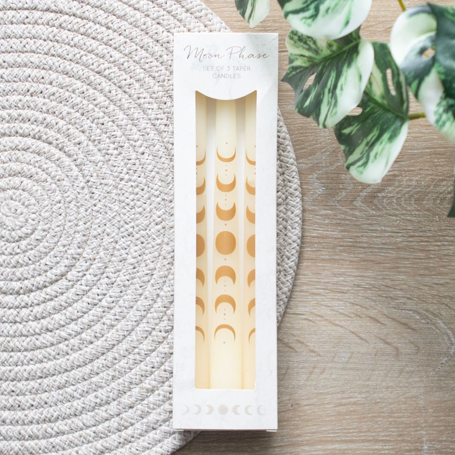 Set of 3 Off-White Moon Phase Taper Candles6