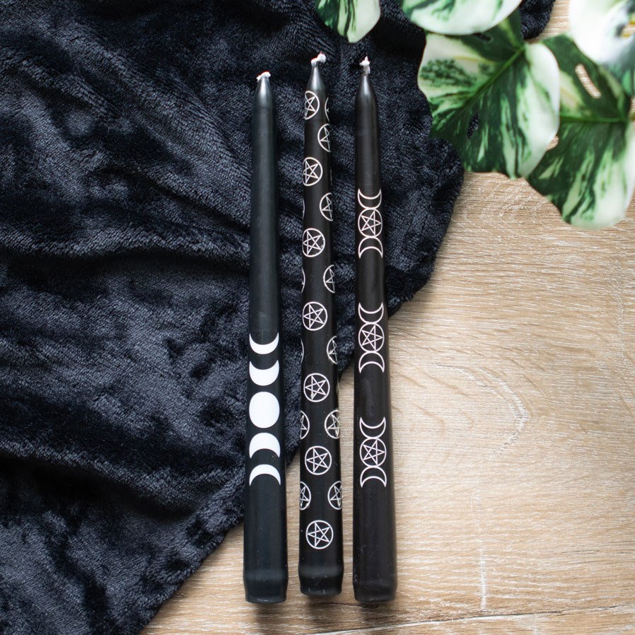 Set of 3 Black Magic Mystical Taper Candles4