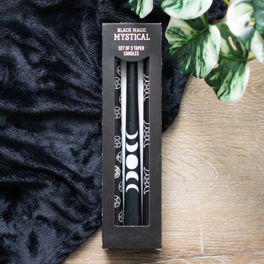 Set of 3 Black Magic Mystical Taper Candles5