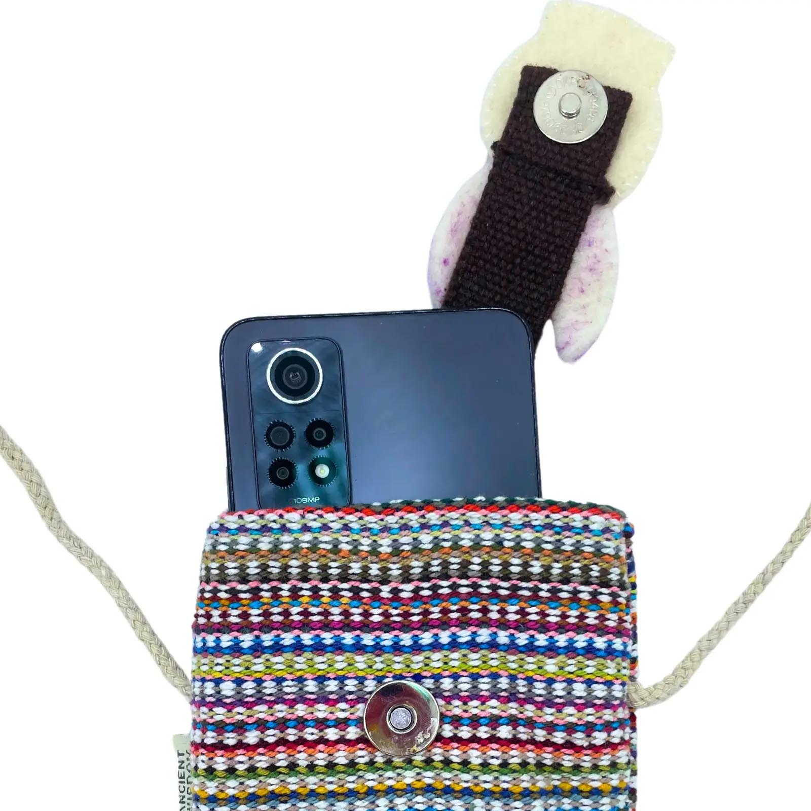 Handmade Pink Striped Cotton Phone Bag with Bunny2