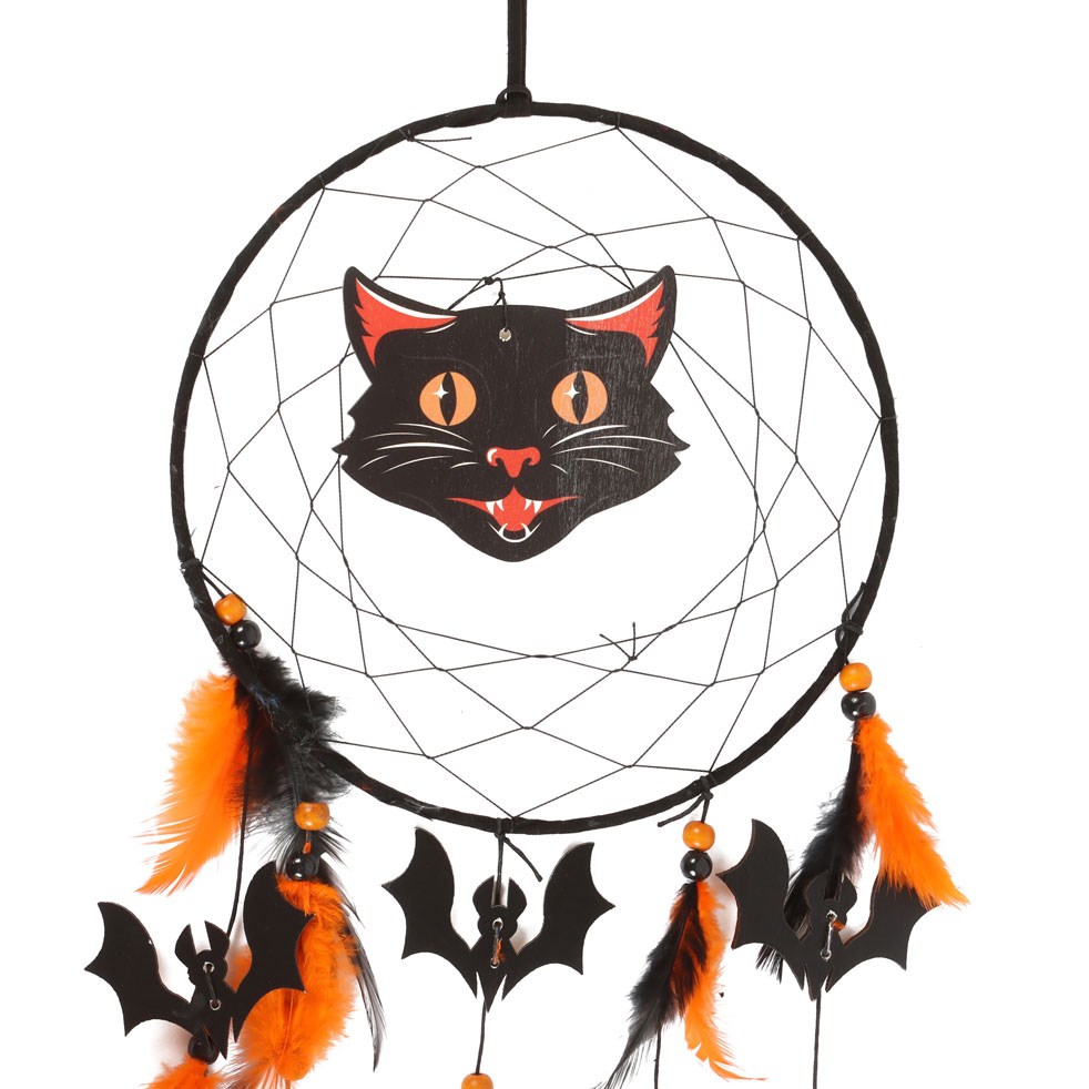 Black Cat & Bat Halloween Dreamcatcher Wall Hanging1