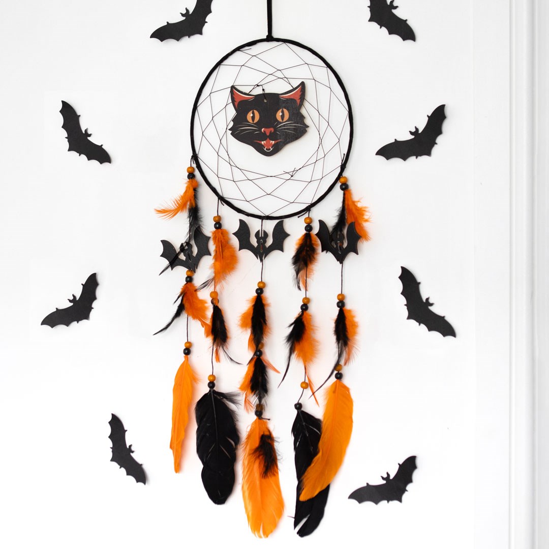 Black Cat & Bat Halloween Dreamcatcher Wall Hanging3