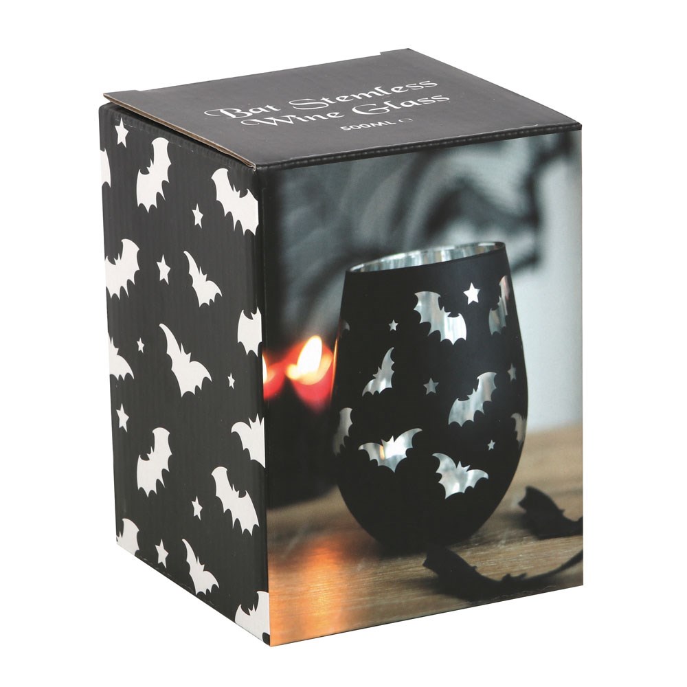 Bat Stemless Wine Glass with Silver Interior (500ml)2
