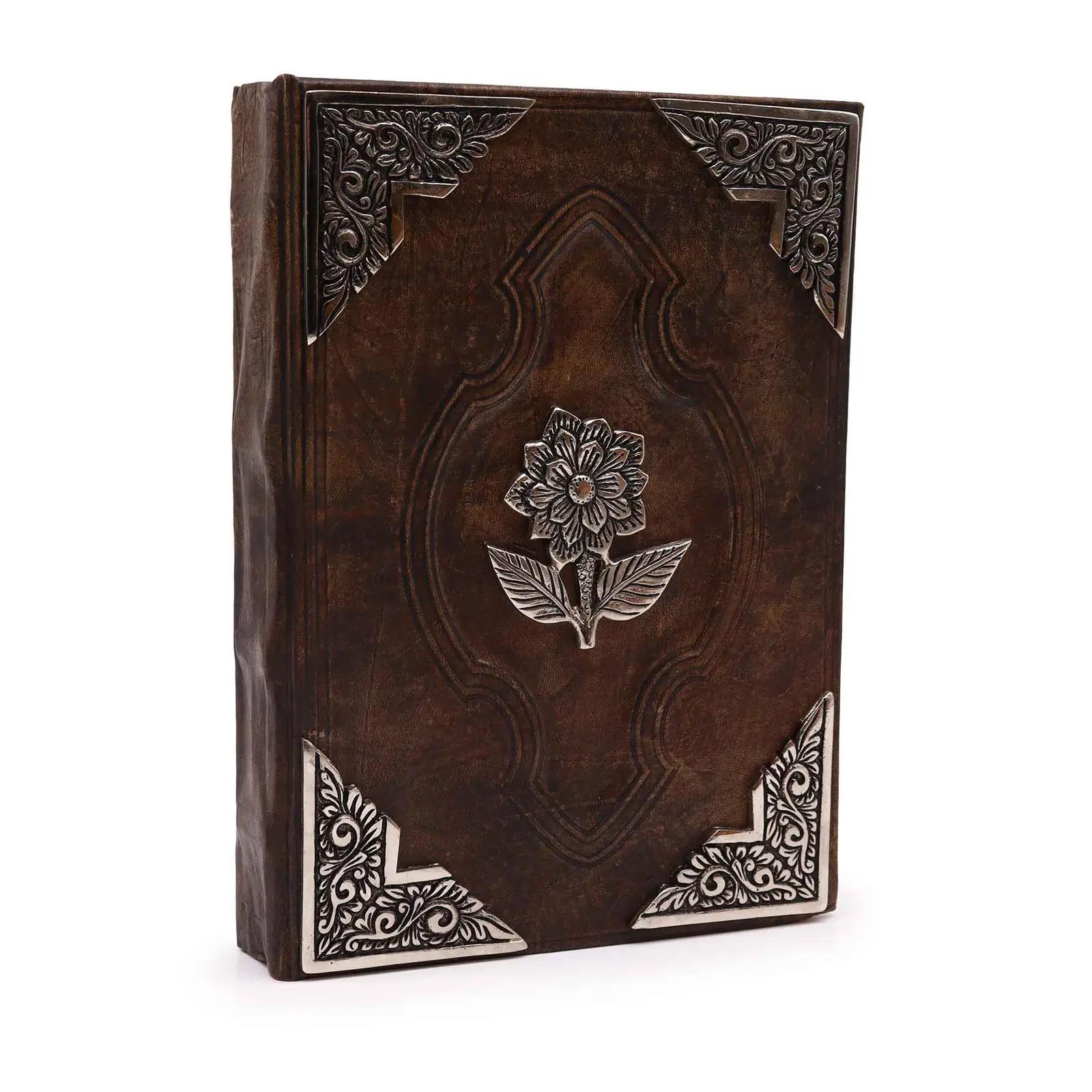 Hefty Red Tan Leather Journal with Zinc Rose (26x18cm)