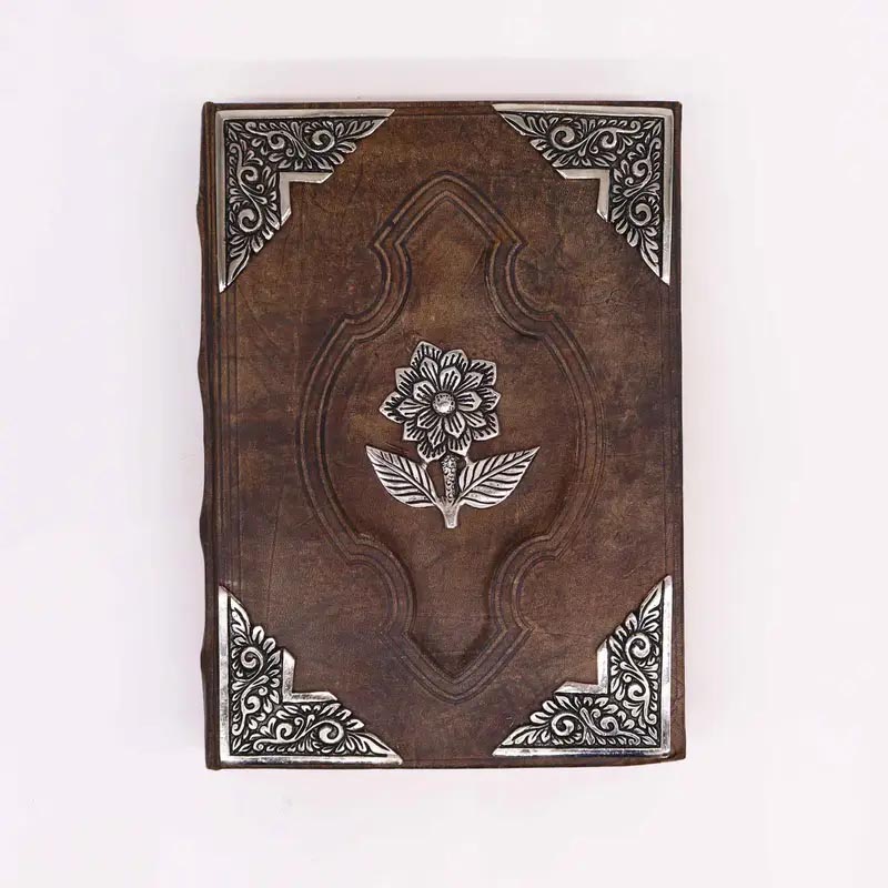 Hefty Red Tan Leather Journal with Zinc Rose (26x18cm)4