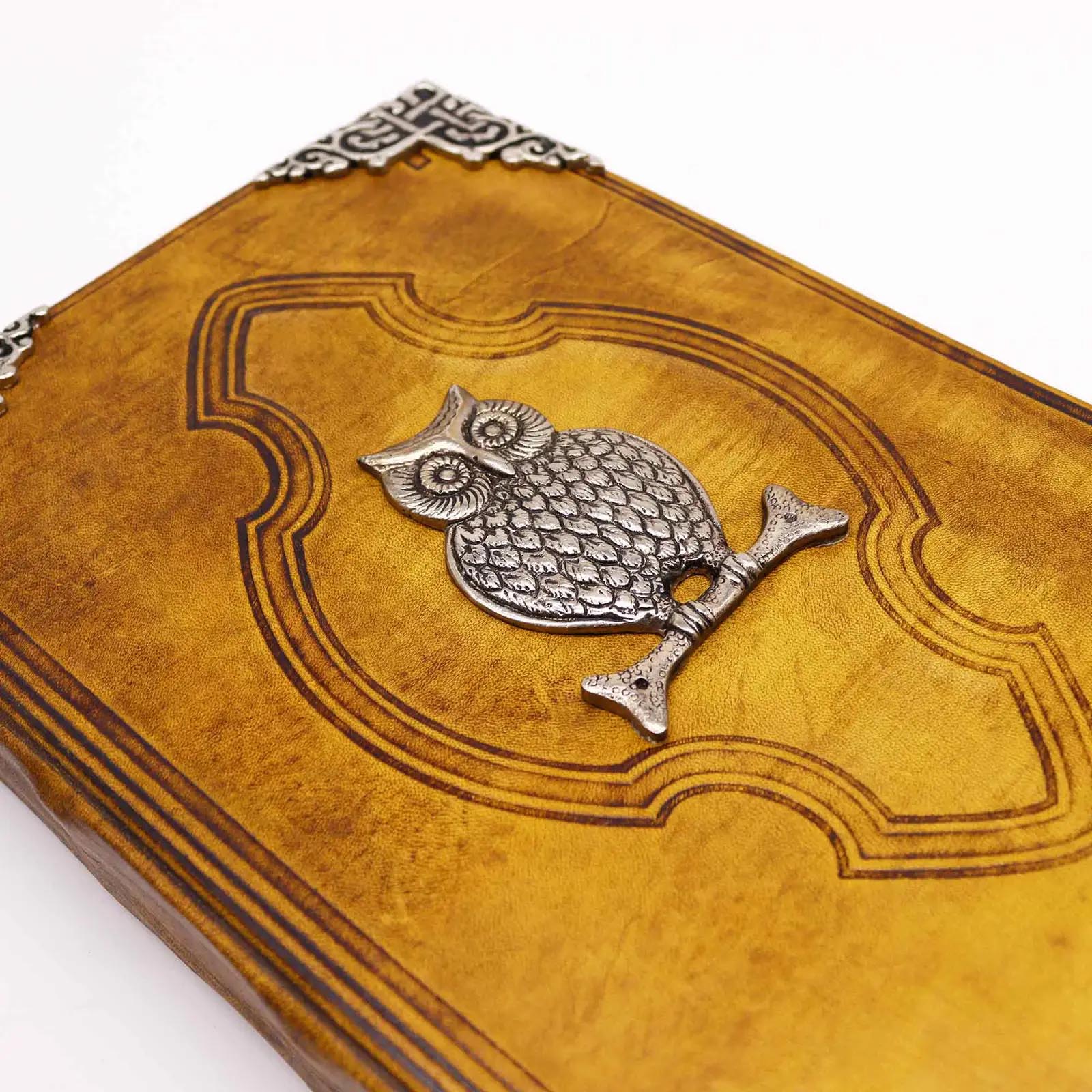 Hefty Coffee Tan Leather Journal with Zinc Owl (26x18cm)1