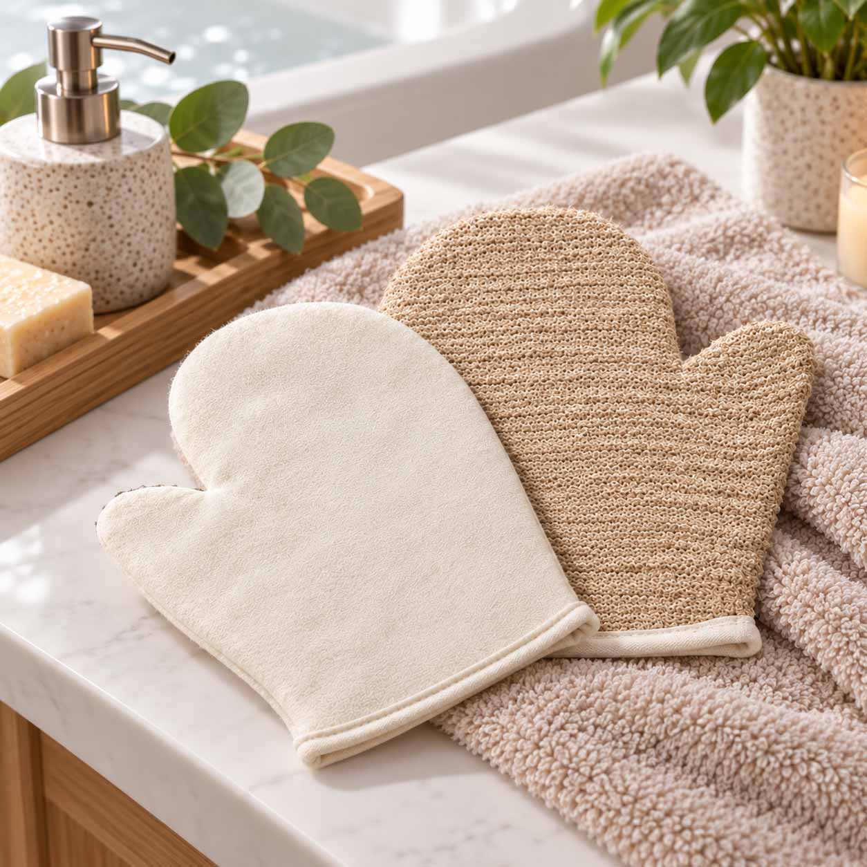 Natural Brown Snug Jute Mix Exfoliating Mitt1