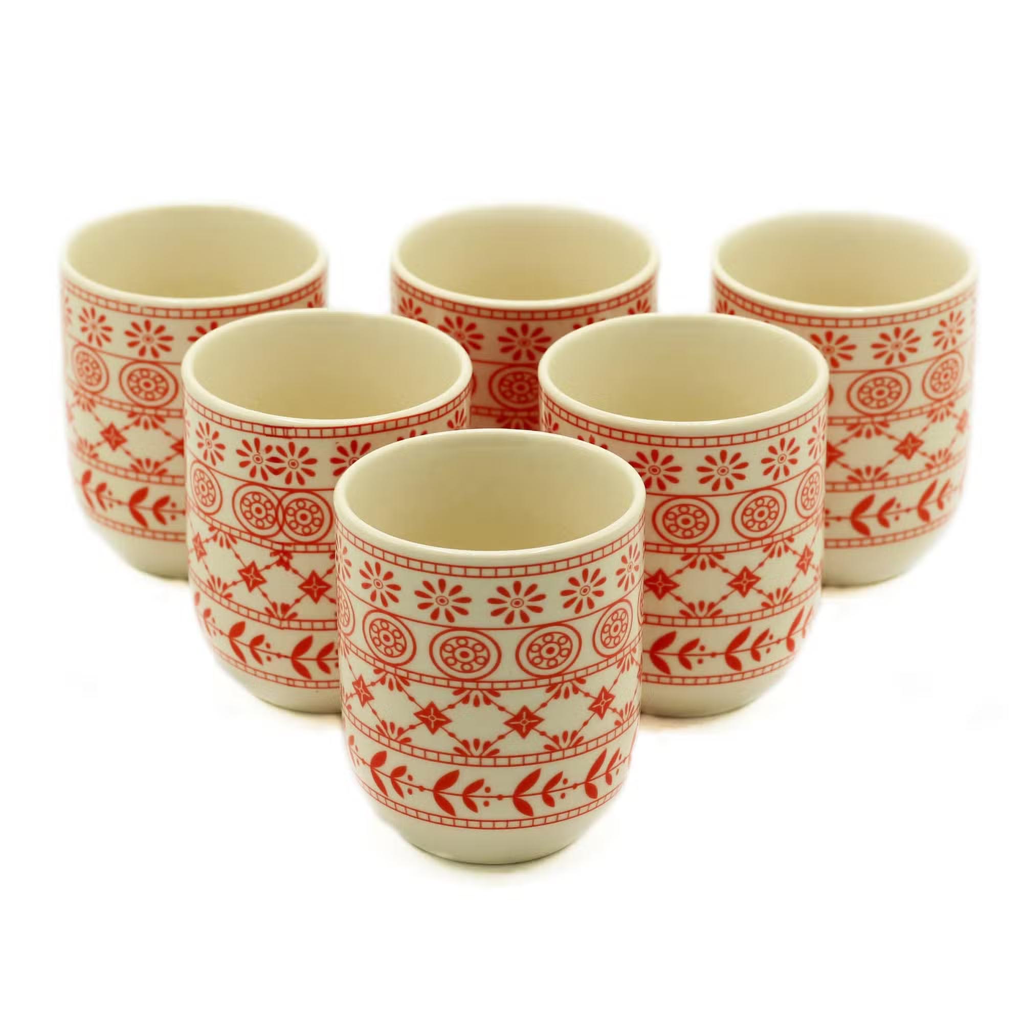 Set of 6 Amber Geometric Pattern Herbal Tea Cups