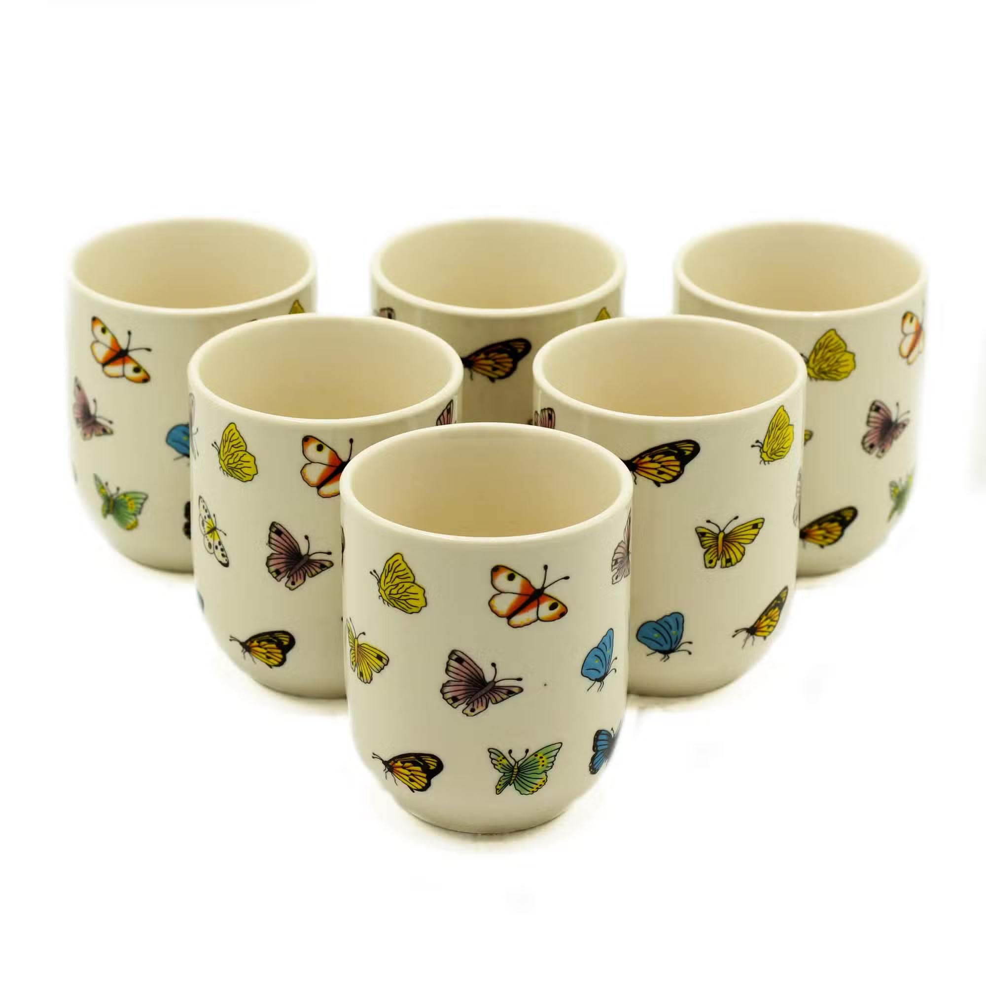 Set of 6 Butterfly Motif Herbal Tea Cups