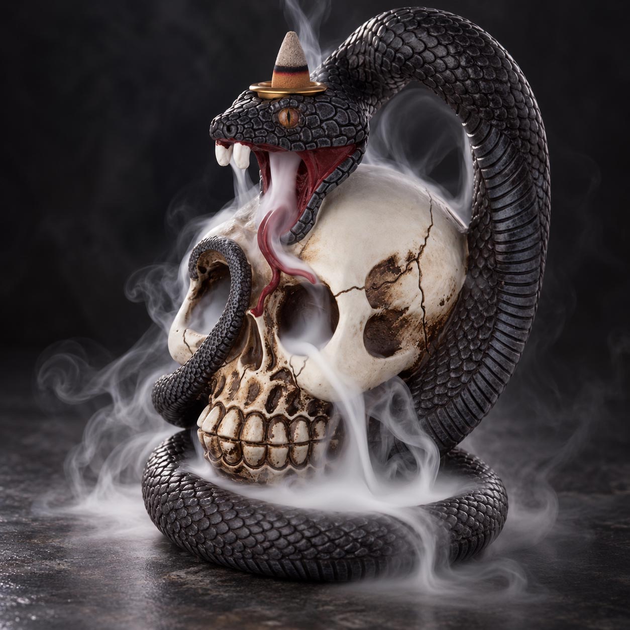 Snake and Skull Resin Backflow Incense Burner3