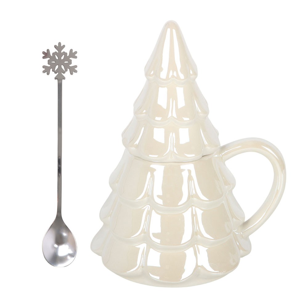 Iridescent Fir Tree Mug & Snowflake Spoon Set1
