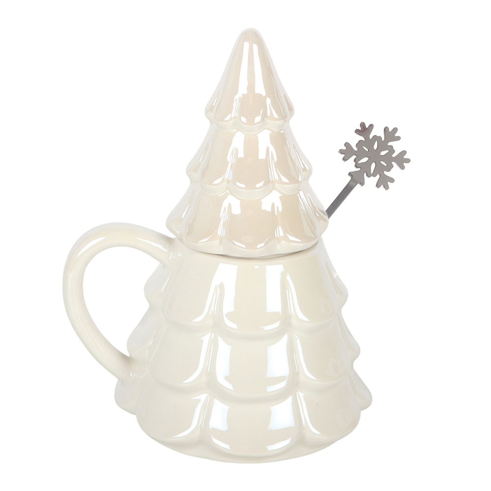 Iridescent Fir Tree Mug & Snowflake Spoon Set3