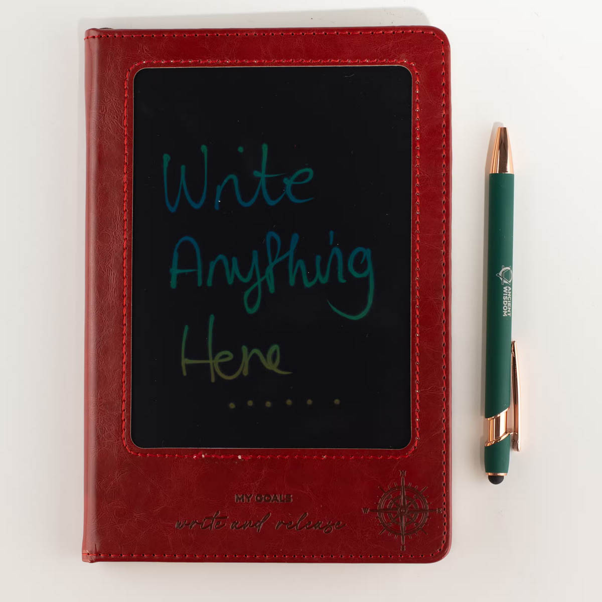 A5 Red Leather-Effect Intention Notebook with LCD Screen1