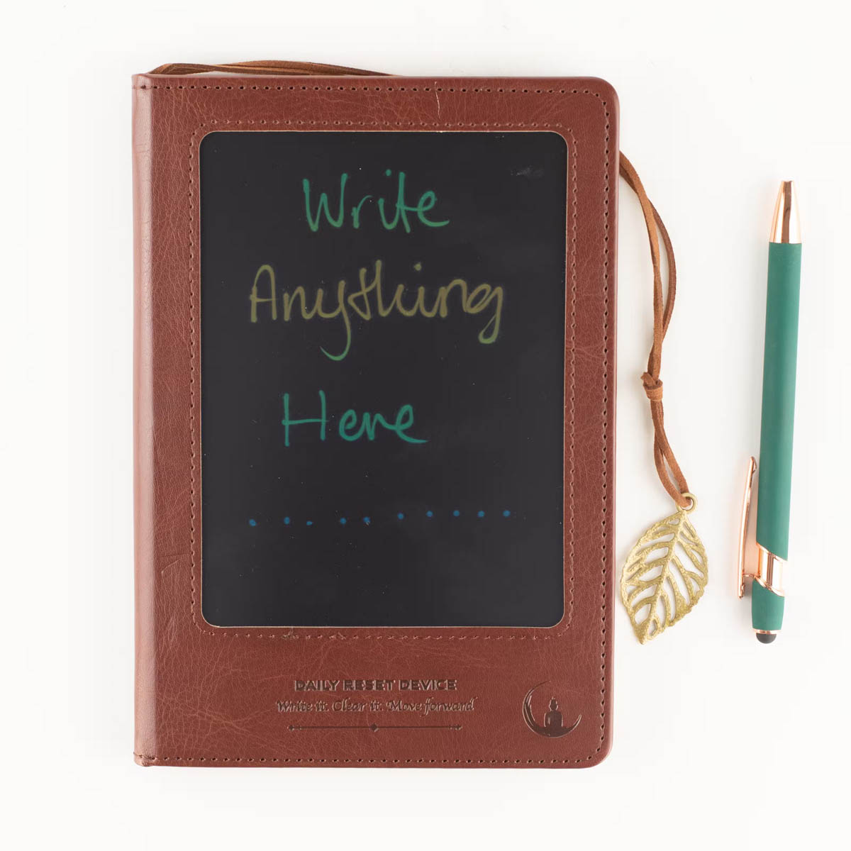 A5 Brown Leather-Effect Intention Notebook with LCD Screen1