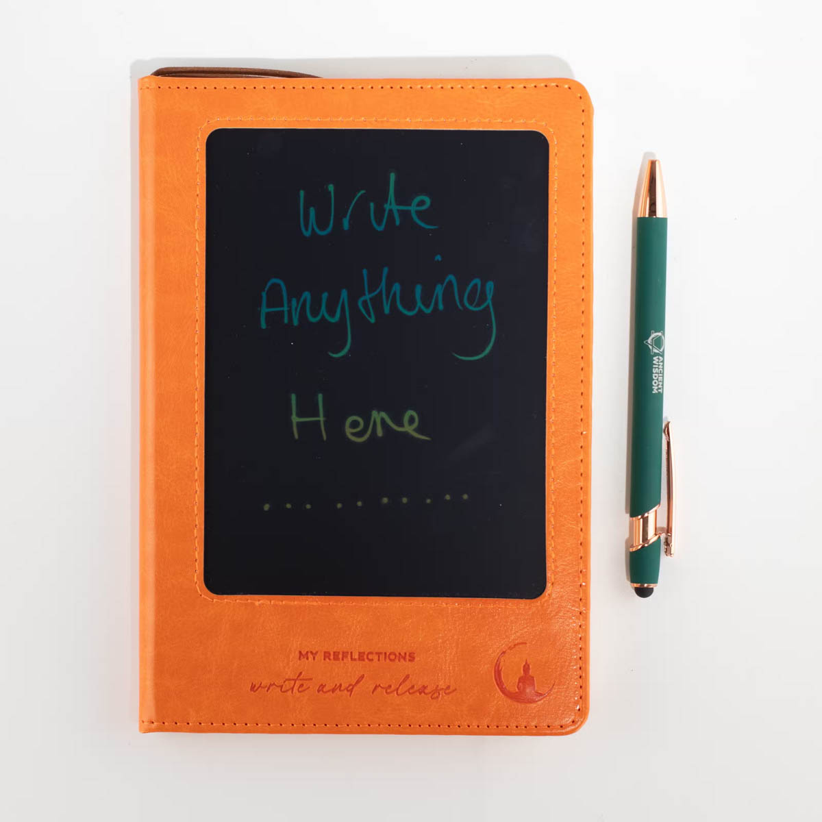 A5 Orange Leather-Effect Intention Notebook with LCD Screen1