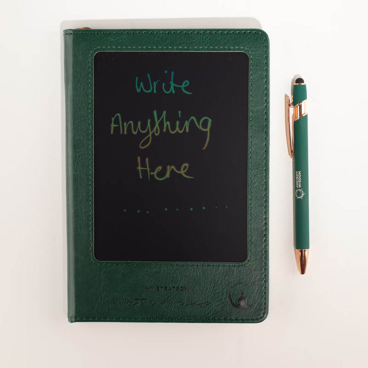 A5 Green Leather-Effect Intention Notebook with LCD Screen1