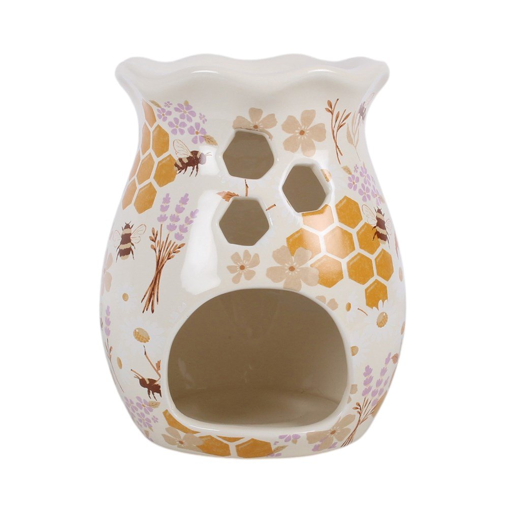 Honey Bee Print Fluted Ceramic Oil Burner & Wax Warmer1