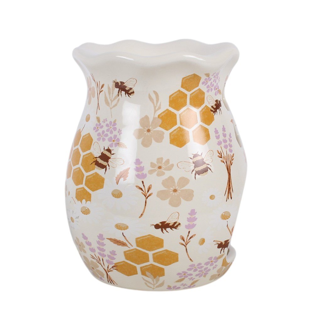 Honey Bee Print Fluted Ceramic Oil Burner & Wax Warmer2