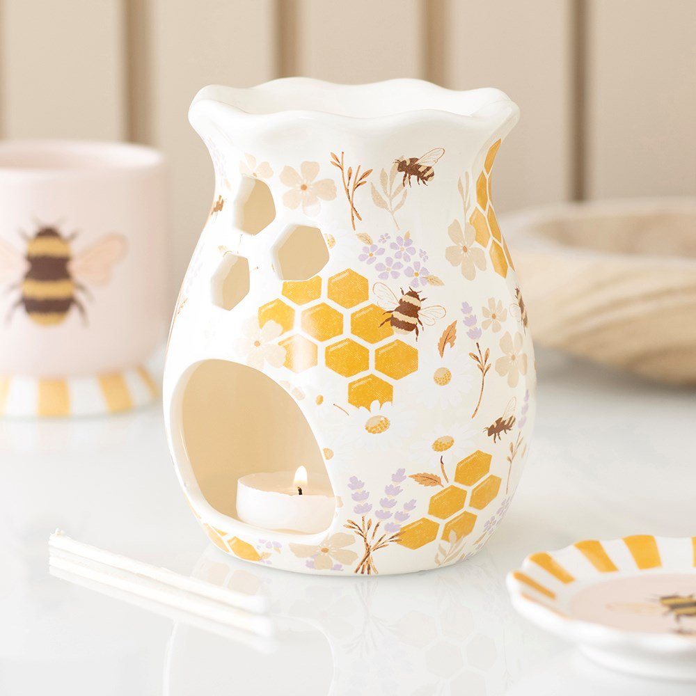 Honey Bee Print Fluted Ceramic Oil Burner & Wax Warmer3