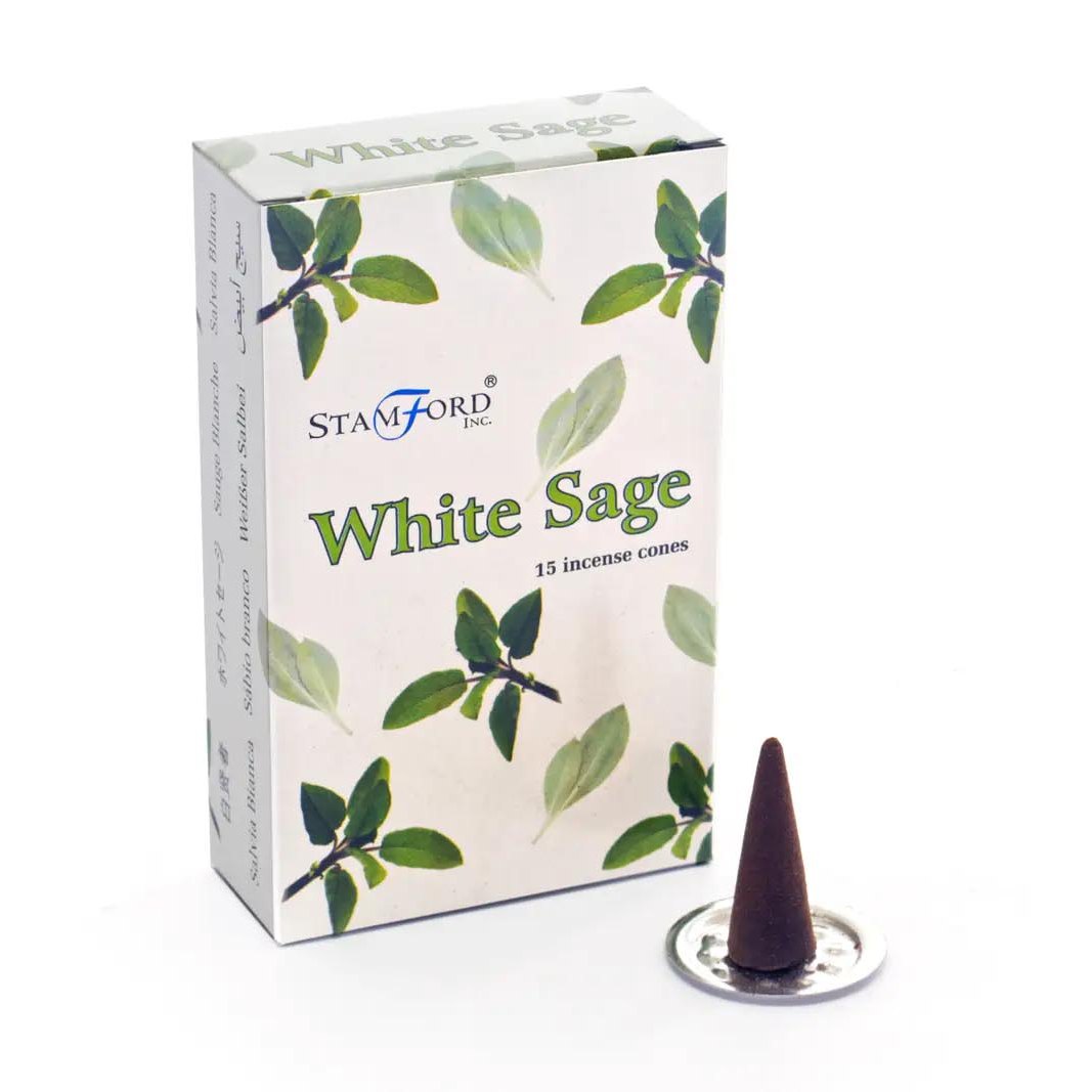 Stamford White Sage Incense Cones (15 Pack & Holder)