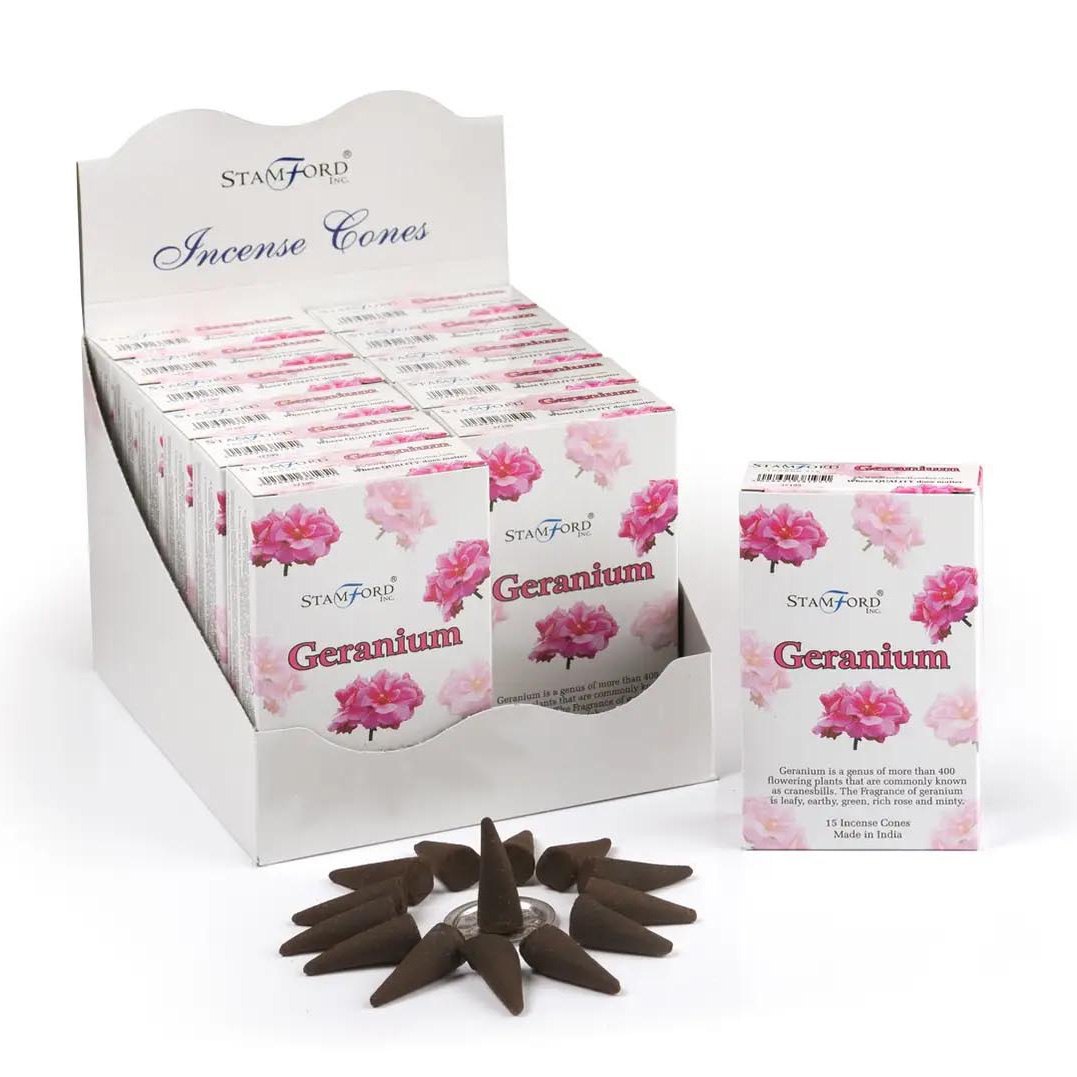 Stamford Geranium Incense Cones (15 Pack & Holder)1