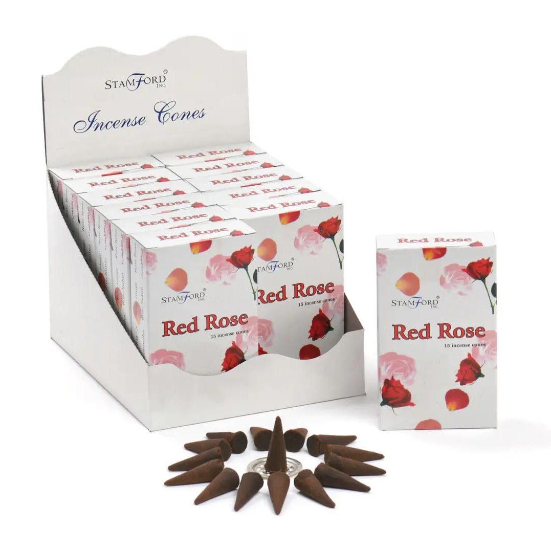 Stamford Red Rose Incense Cones (15 Pack & Holder)1
