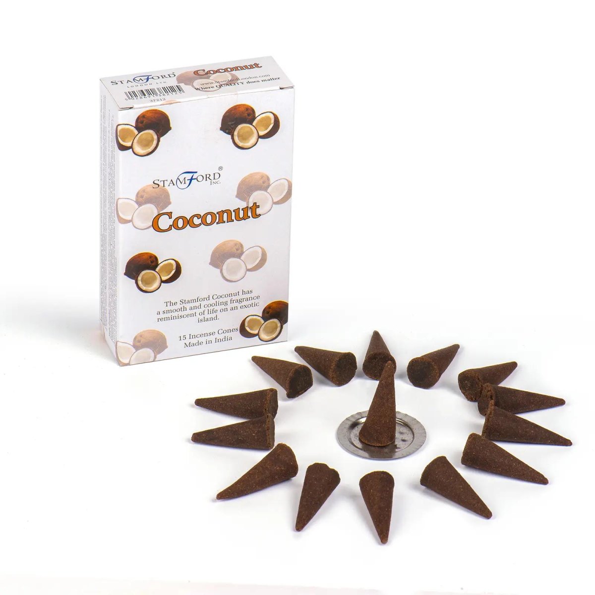 Stamford Coconut Incense Cones (15 Pack & Holder)