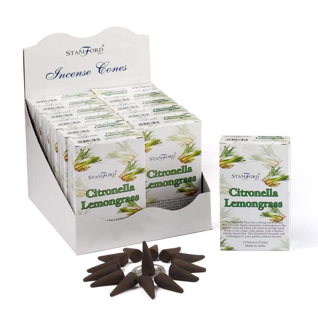Stamford Citronella & Lemongrass Incense Cones (15 Pack & Holder)1