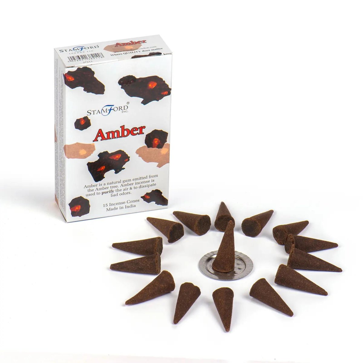 Stamford Amber Incense Cones (15 Pack & Holder)