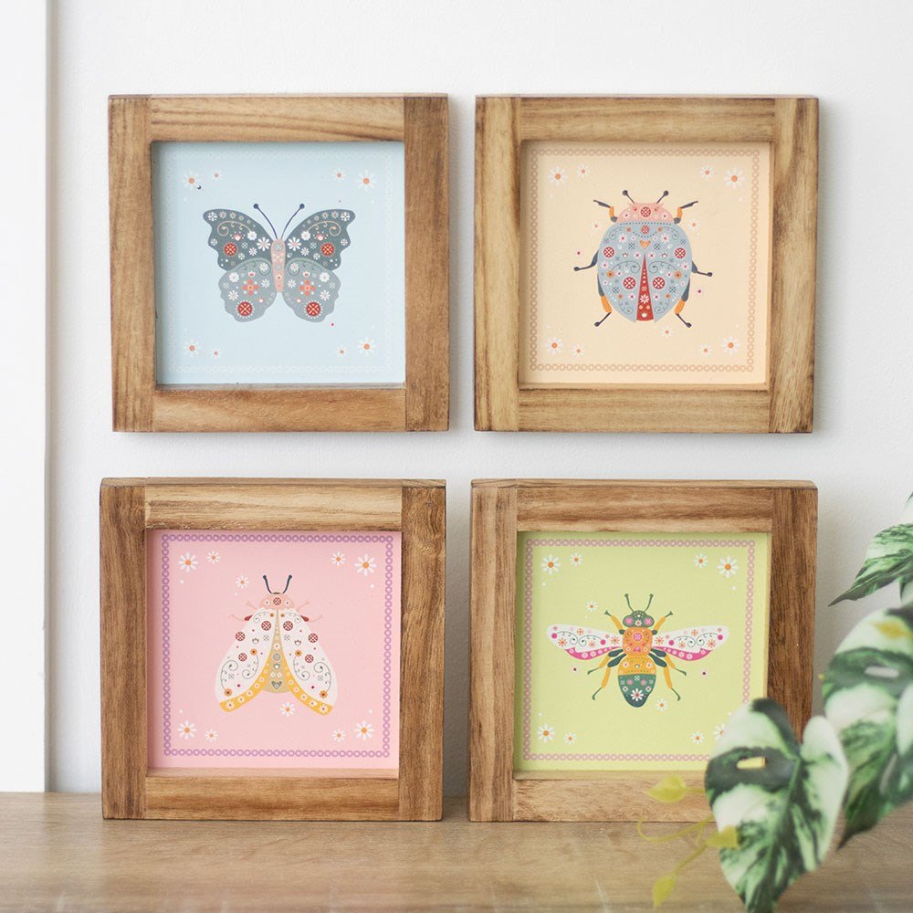 Pastel Floral Insect Framed Wall Art (Set of 4)