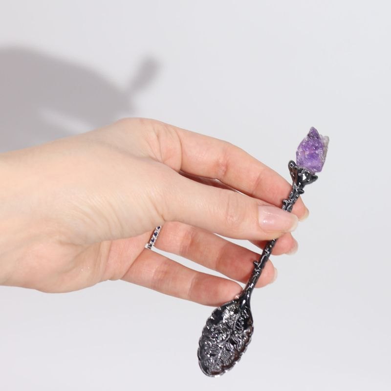 Set of 7 Dark Silver Gemstone Crystal Witch Spoons3