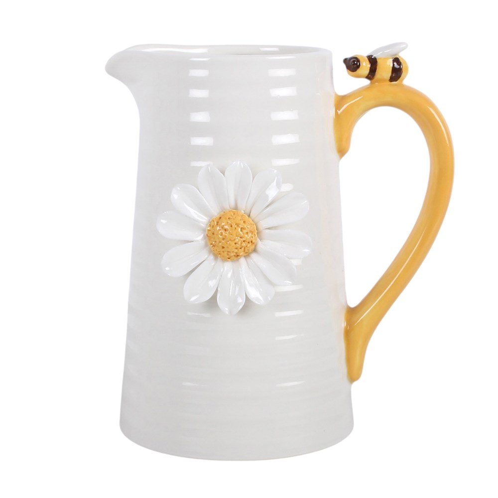 3D Daisy & Honey Bee Ceramic Flower Jug