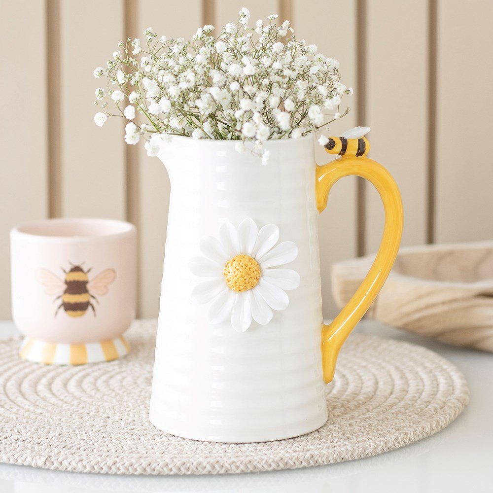 3D Daisy & Honey Bee Ceramic Flower Jug3