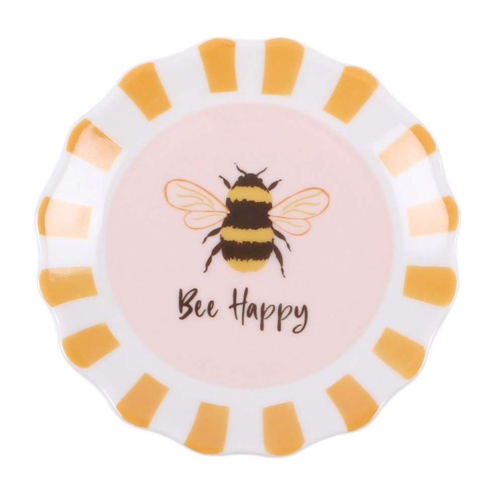 Striped Bee Happy Ceramic Trinket Dish