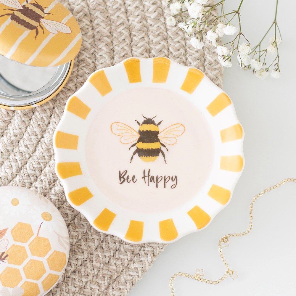 Striped Bee Happy Ceramic Trinket Dish3