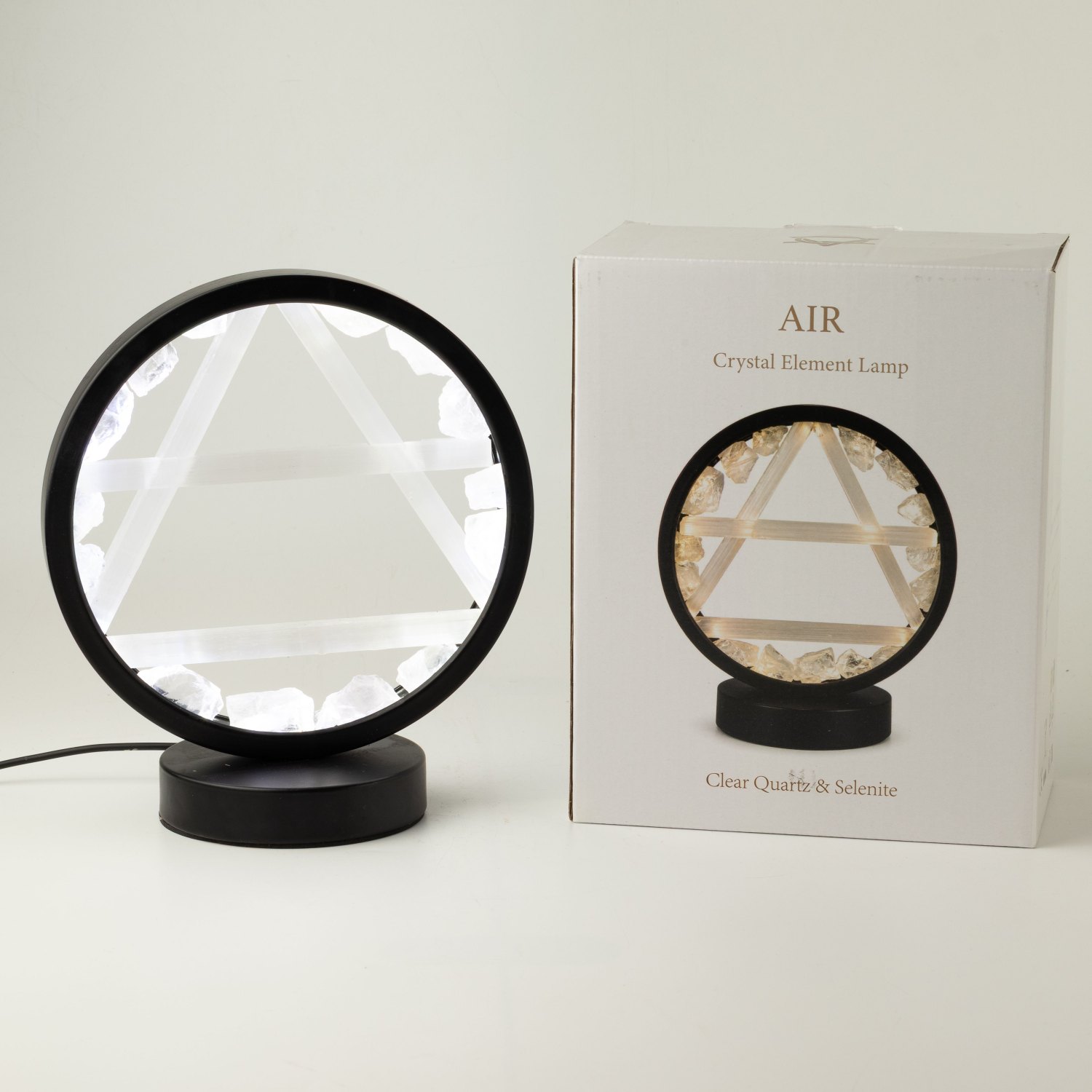 Clear Quartz & Selenite Gemstone Halo Lamp – Air4