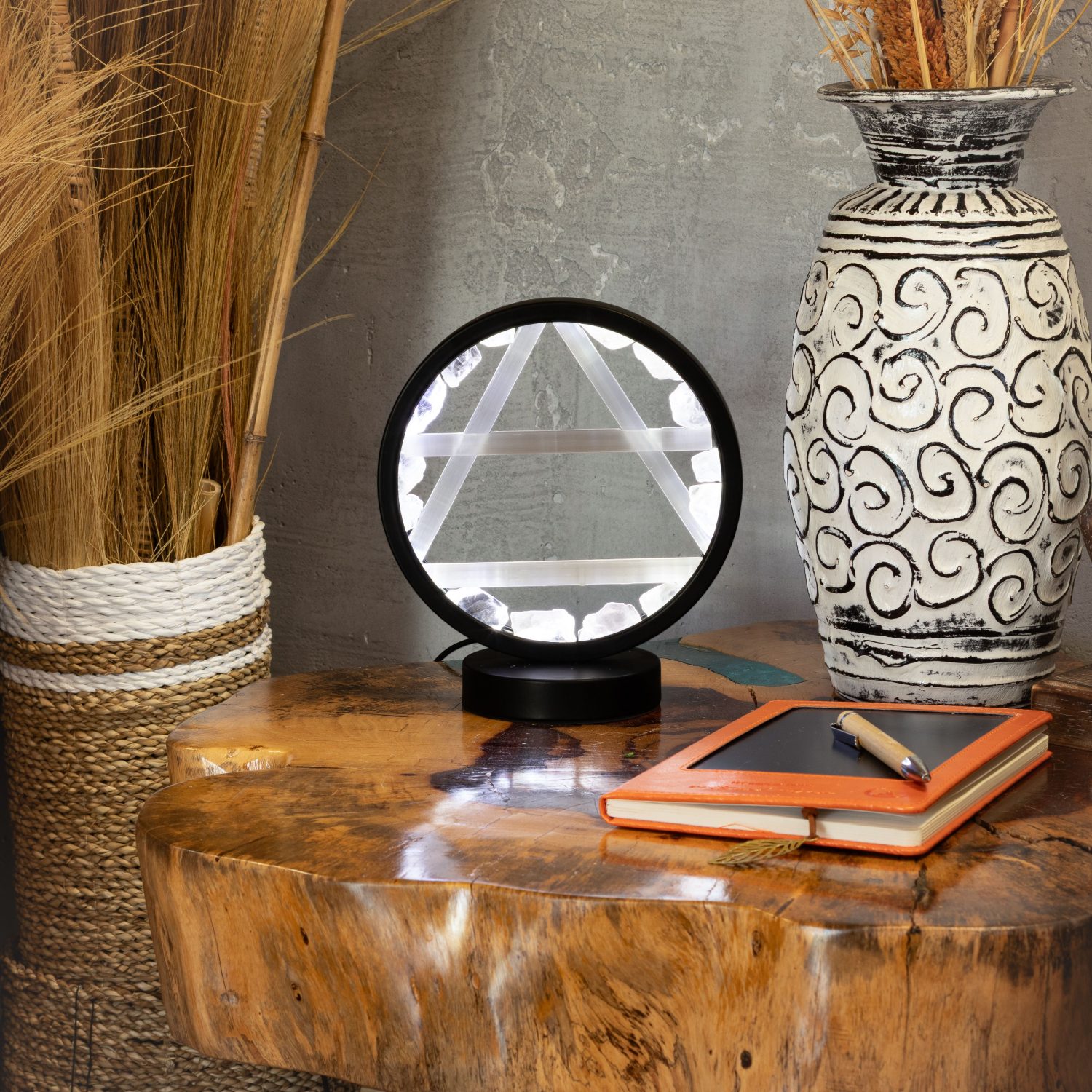 Clear Quartz & Selenite Gemstone Halo Lamp – Air6