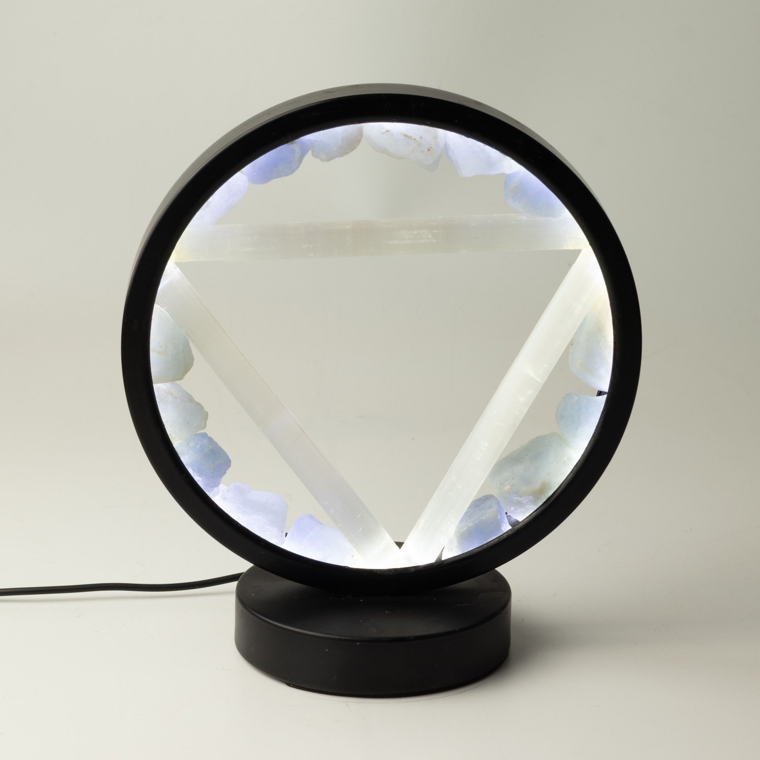 Aquamarine & Selenite Gemstone Halo Lamp – Water