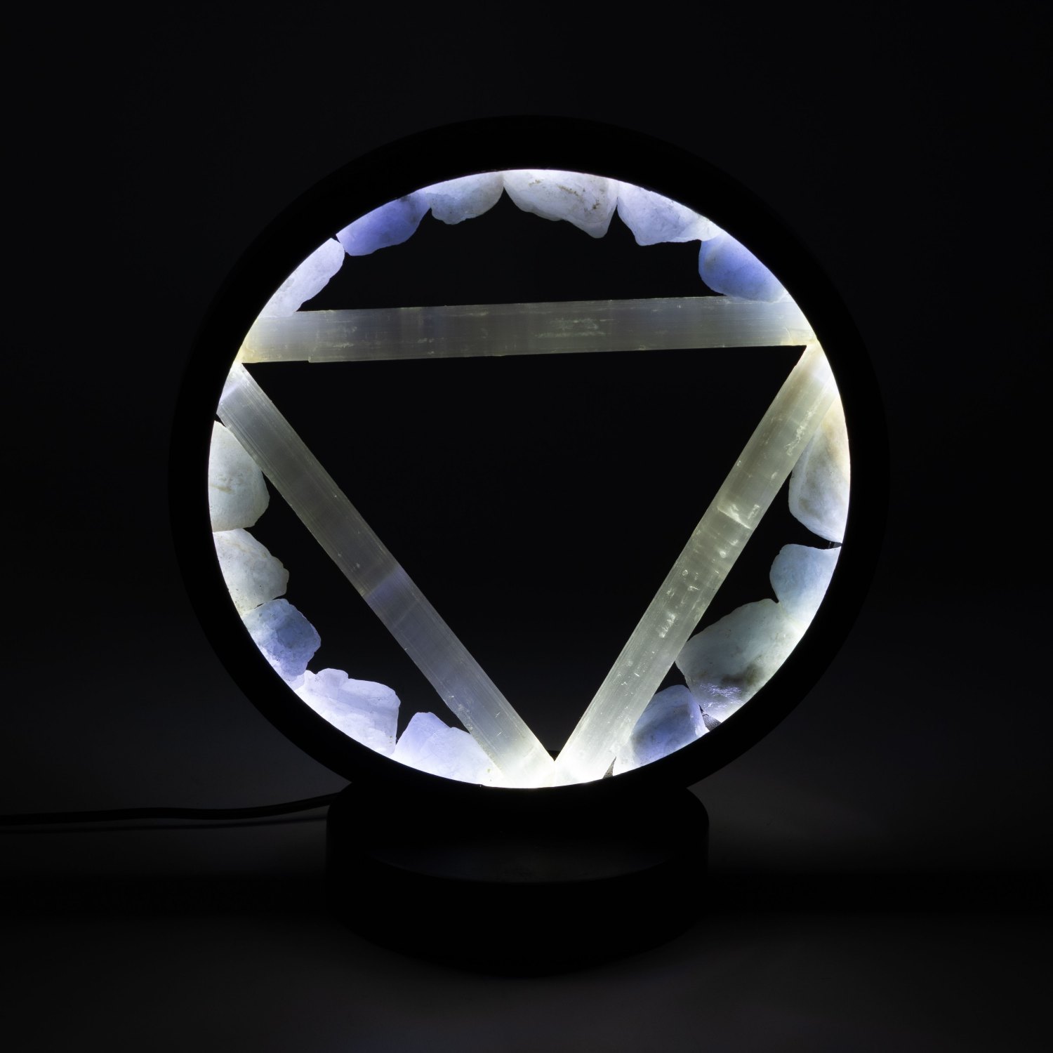 Aquamarine & Selenite Gemstone Halo Lamp – Water1