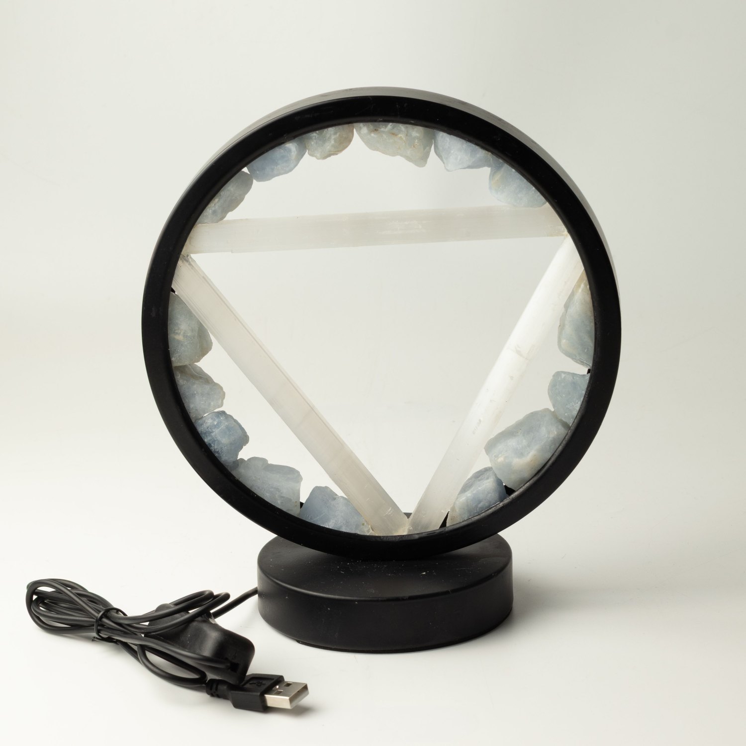 Aquamarine & Selenite Gemstone Halo Lamp – Water3