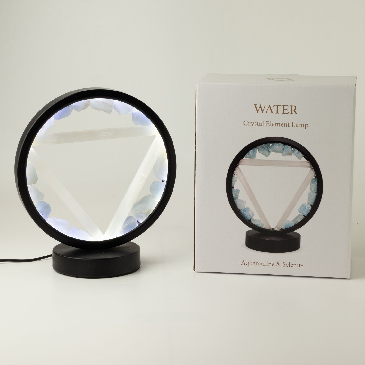 Aquamarine & Selenite Gemstone Halo Lamp – Water4