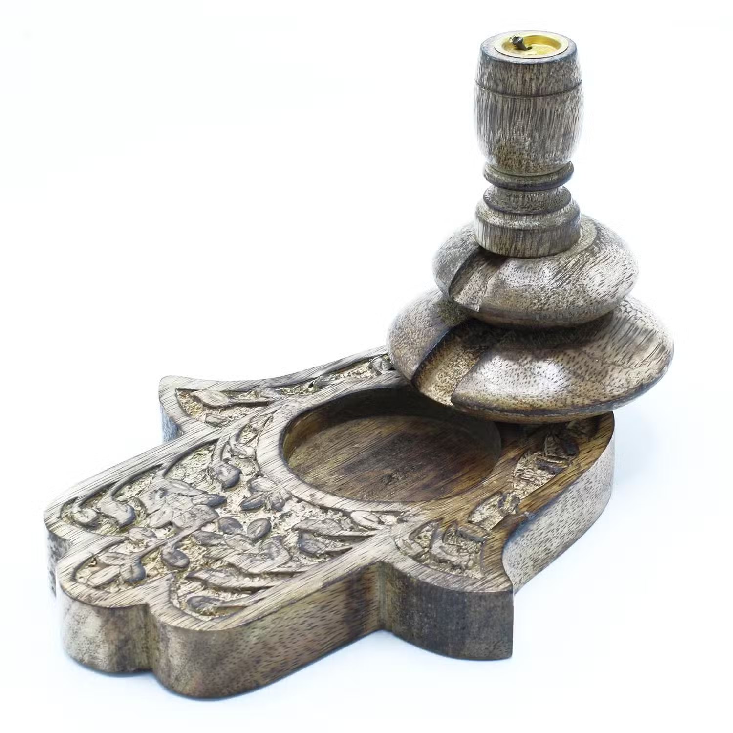 Medium Mango Wood Hamsa Backflow Incense Burner